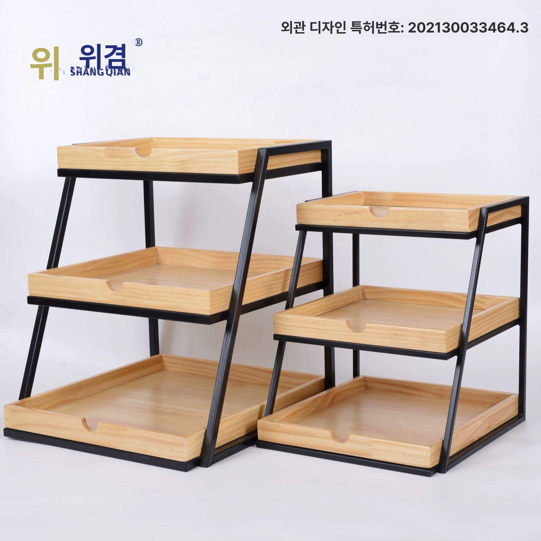 계단식 진열대 우드 빵집 전시대 거치대 진열장 베이커리 카페 투명 빵매대 경사진 - 상세 이미지 2