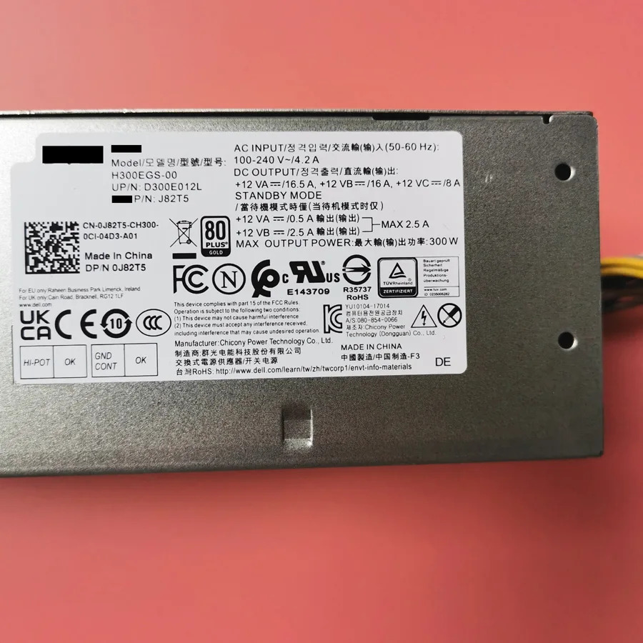 Optiplex 5050 3050 7050 T3420 V3668 V3669 V3667 스위칭 전원공급장치 H300EGS-00 J82T5 0J82T5 새 300W PSU