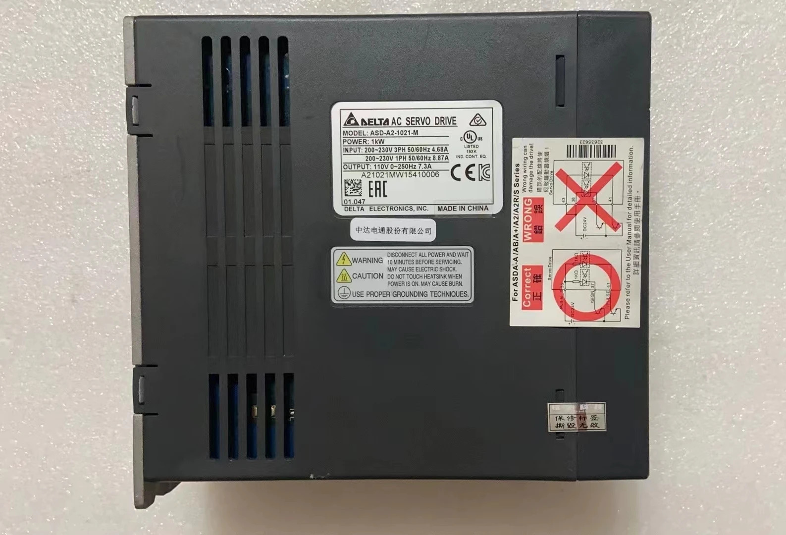 ASD-A2-1021-M 서보 드라이브 1.0kW 기능 작동 OK 리퍼