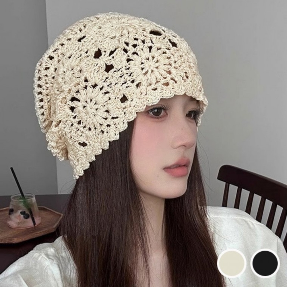 J2K 여성 플라워 패턴 펀칭 뜨개 데일리 비니 힙합 패션 - 상세 이미지 2