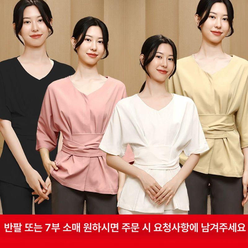 근무복 뷰티샵유니폼 반팔 관리사가운 네일샵 전문가운 단체복 미용실 피부샵 상의 - 상세 이미지 2
