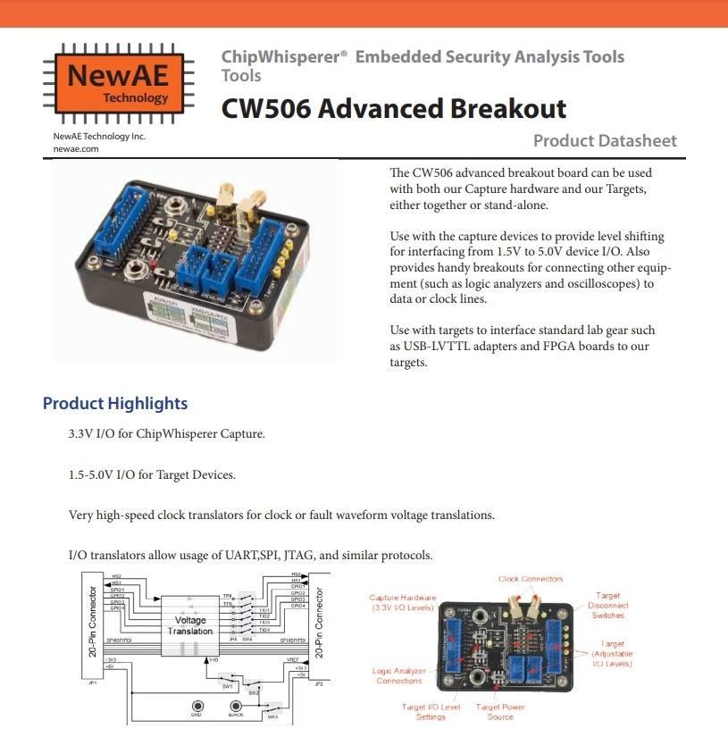 NAE-CW506-02 ChipWhisperer 고급 브레이크 보드 도터 카드 OEM