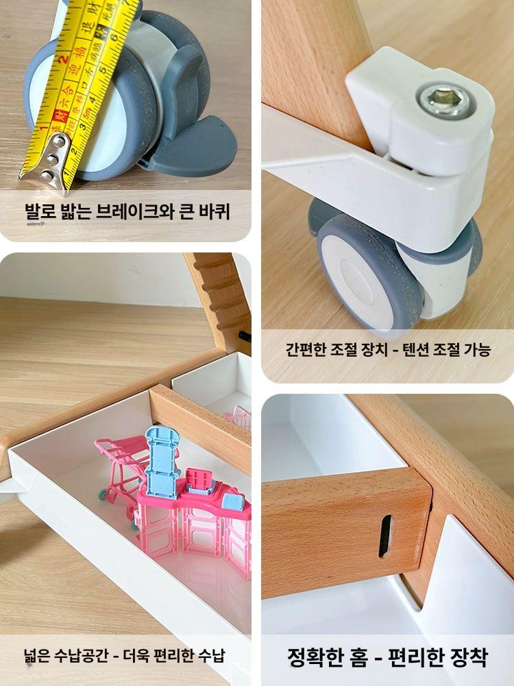 접이식 러버휠 식탁의자 이동식 스툴 간이 등받이 원형 높이 확장형 다용도 다기능 - 상세 이미지 3