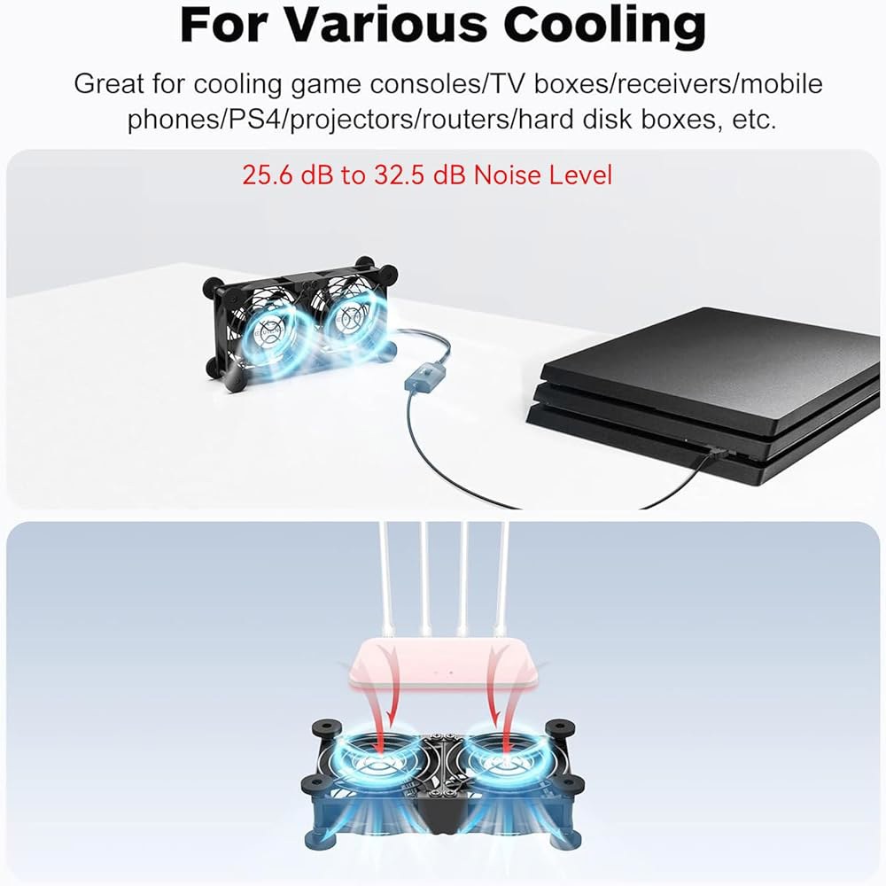 엘루텡 듀얼 쿨링 팬 속삭임 조용한 80mm USB 3 조절 가능한 고속 포트 히트싱크 PS4, PS5, 라우터, 노트북, PC, Xbox 일렉트 호환 40mm - 상세 이미지 2
