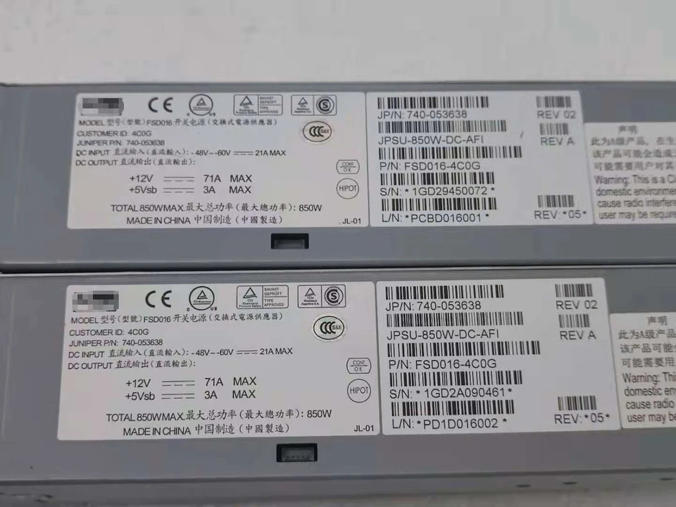 주니퍼 네트워크 스위치전원공급장치 JPSU-850W-DC-AFI 740-053638 FSD016