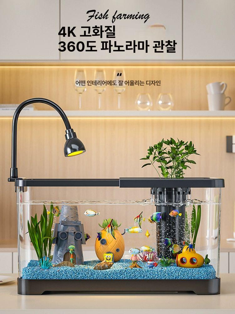 작은 수족관 투명유리 데스크톱 수경 탱크 그릇 수조 장식용 아크릴 직사각형 조명 - 상세 이미지 5