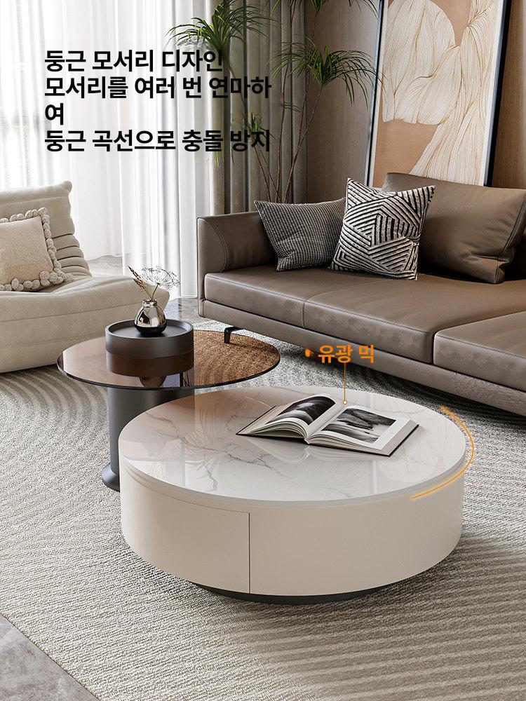 원형 거실 테이블 화이트 세라믹 강화유리 70x50 그레이 - 상세 이미지 4