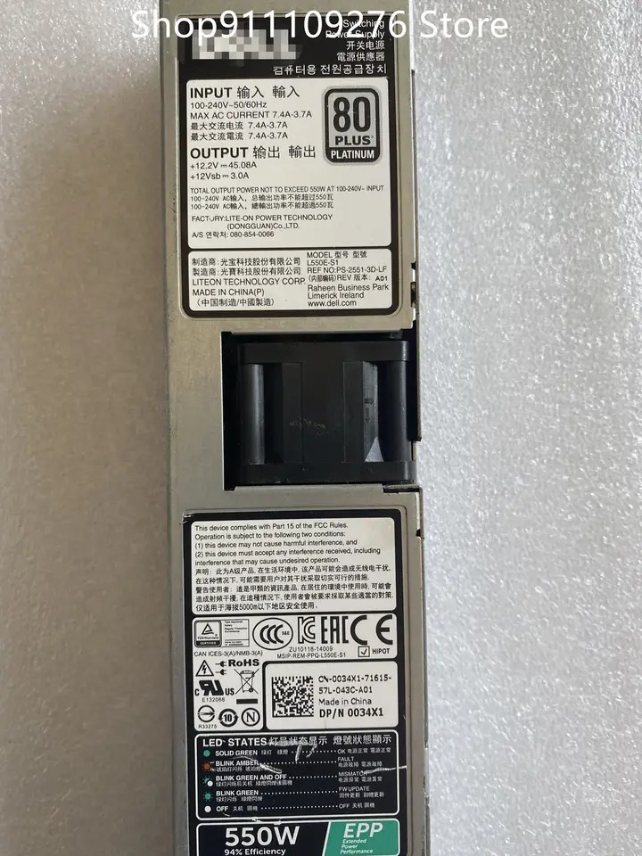 Dell R430 R440 MAX 550W 서버 전원공급장치 D550E-S1 0X185V L550E-S1 0034X1 PSU