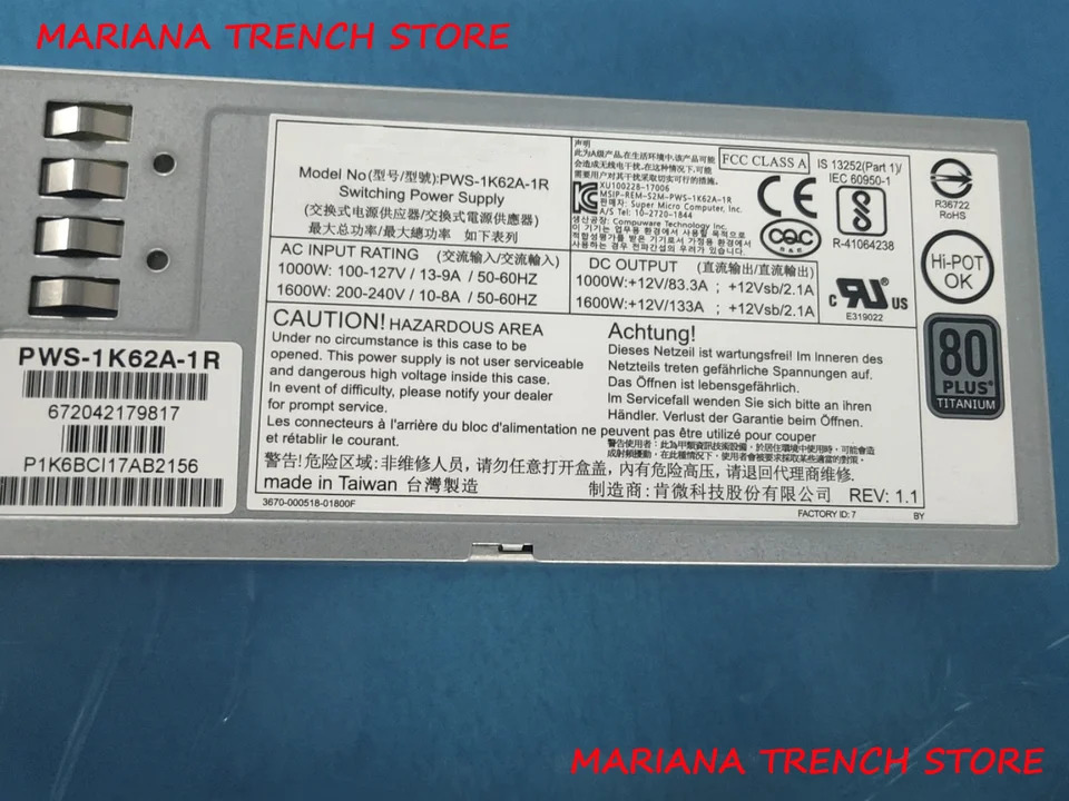Supermicro 예비 전원공급장치 PWS-1K62A-1R 1000W 1600W 1U