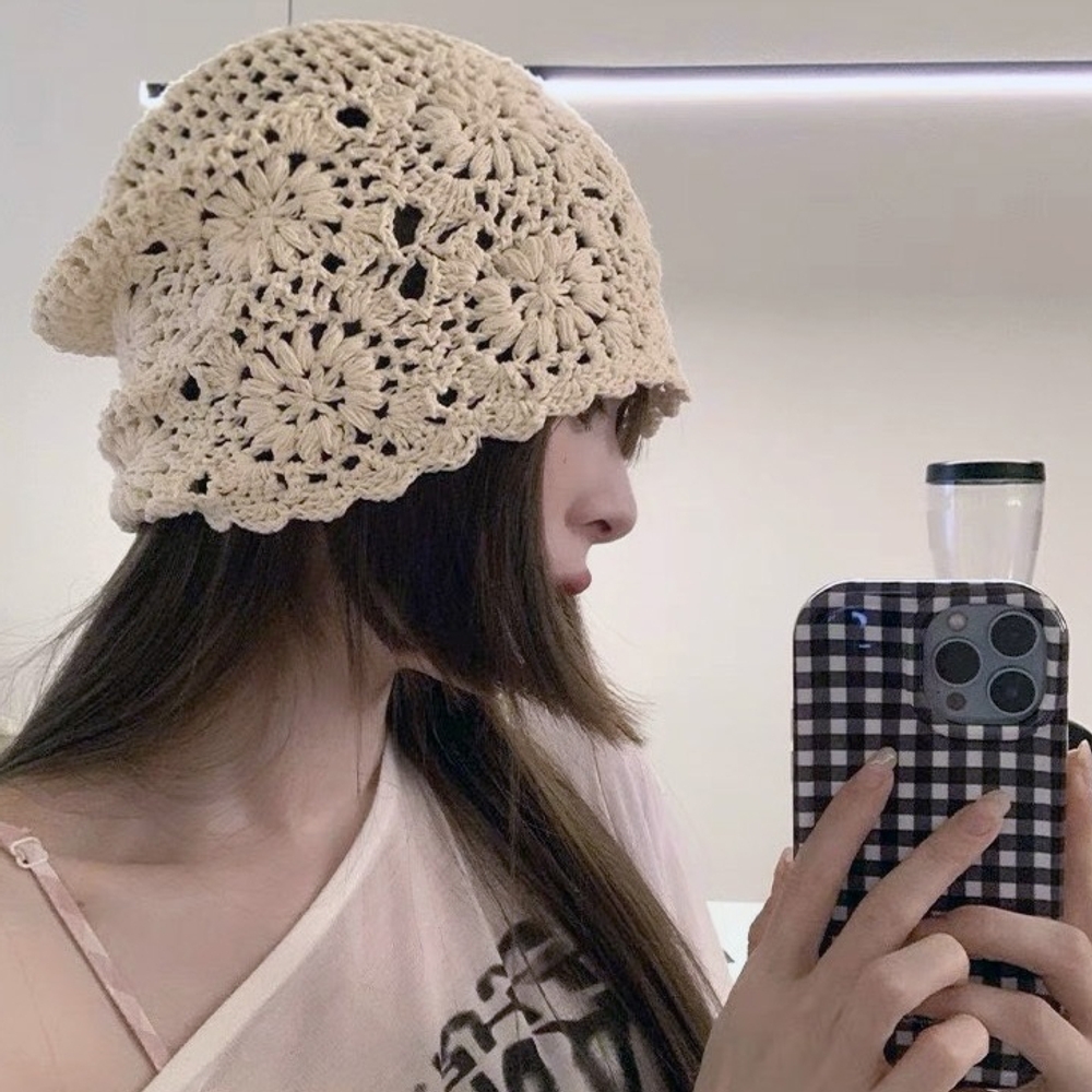 J2K 여성 플라워 패턴 펀칭 뜨개 데일리 비니 힙합 패션 - 상세 이미지 3