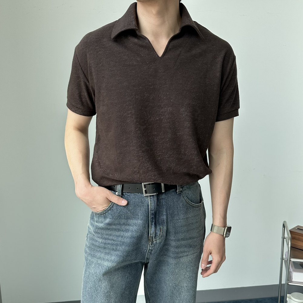남자 여름 헨리넥 여름 반팔 카라 피케 티셔츠 빅사이즈 반팔티 - 상세 이미지 3