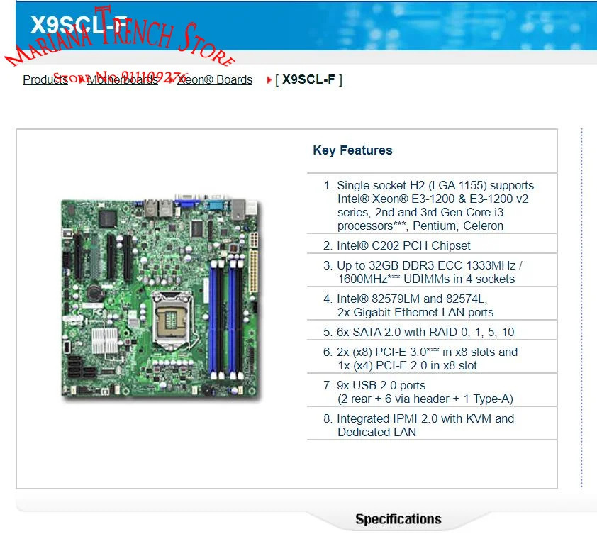 슈퍼마이크로 서버보드X9SCL-F LGA1155 제온 E3-1200 V1 V2 시리즈 2 세대 3 코어 i3 IPMI 2.0 DDR3 SATA PCI-E 3.0
