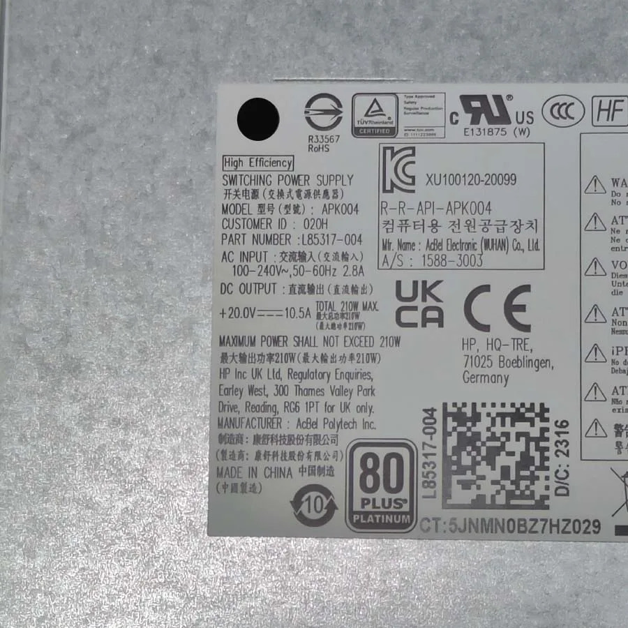 hp호환 EliteOne 800 G6 AIO 고효율 PSU APK004 PA-1211-1 L85317-004 L85317-001 새 210W 전원공급장치