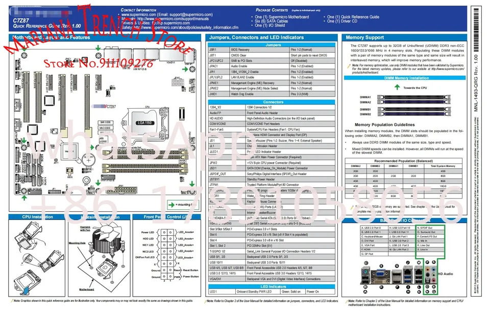슈퍼마이크로 마더보드C7Z87 LGA1150 4 세대 i3 i5 i7 시리즈 DDR3 PCI-E 3.0 SATA3