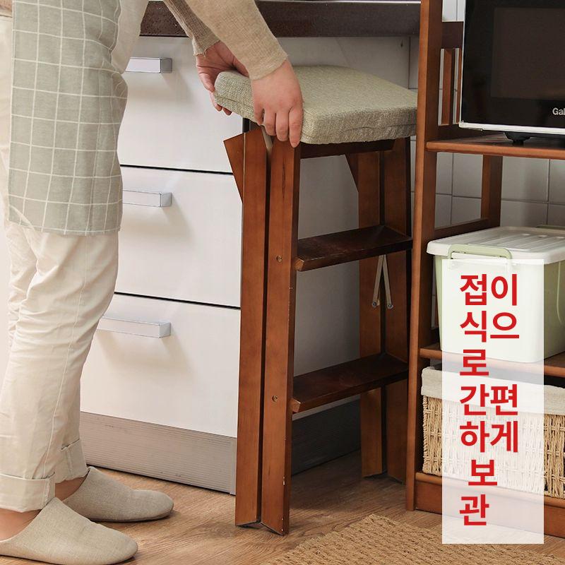 간이 원목사다리 도서관 서점 인테리어 발판 목재 다기능 다용도 계단식 난간 - 상세 이미지 2
