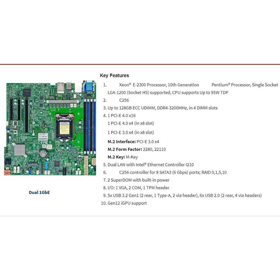 X12STH-F Supermicro LGA-1200 M- 128GB DDR4-3200MHz C256 8XSATA 3 서버 마더보드