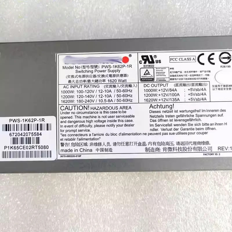 PWS-1K62P-1R 1620W 1U 80 Plus 플래티넘 전원공급장치 PSU 고효율