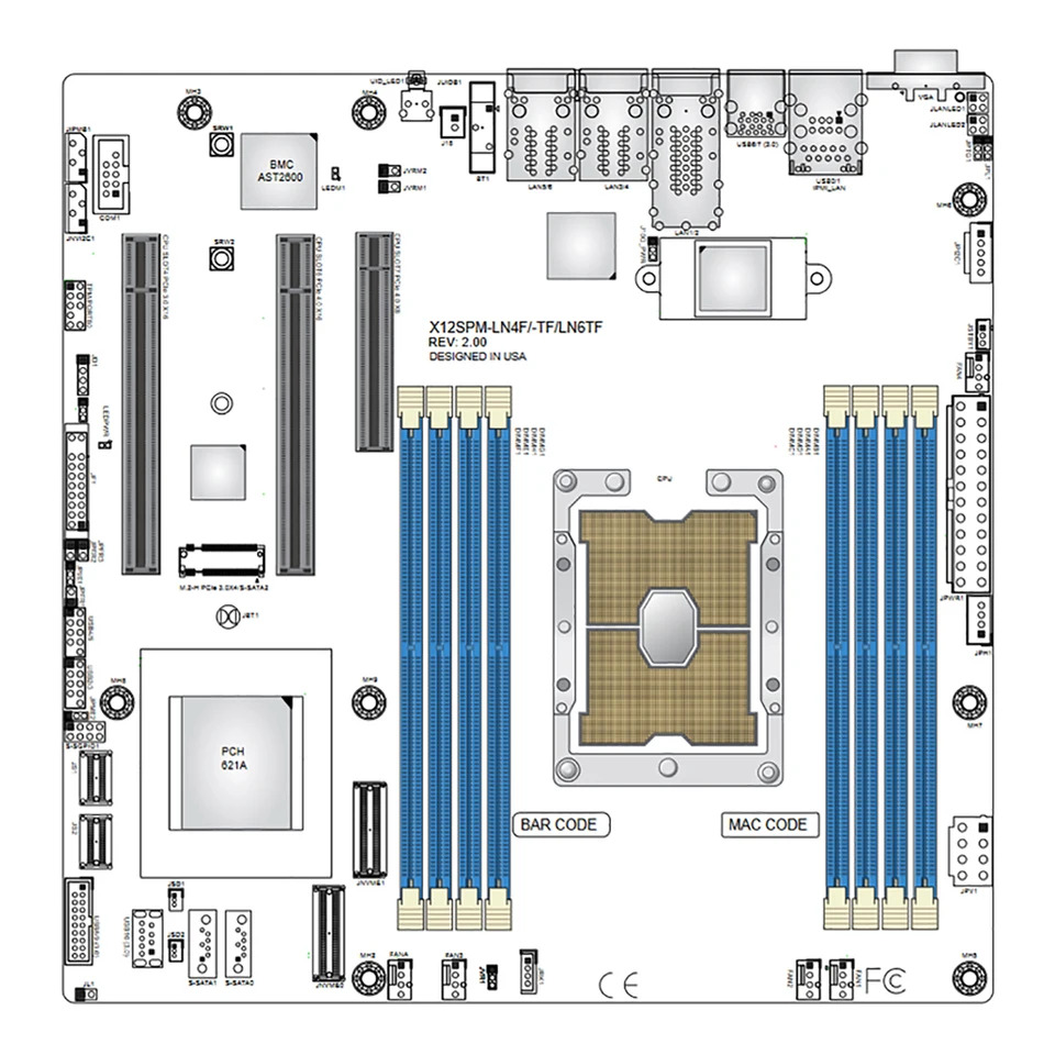 X12SPM-TF M- Supermicro C621A LGA-4189 2TB 3DS DDR4-3200MHz 10XSATA 3 서버 마더보드