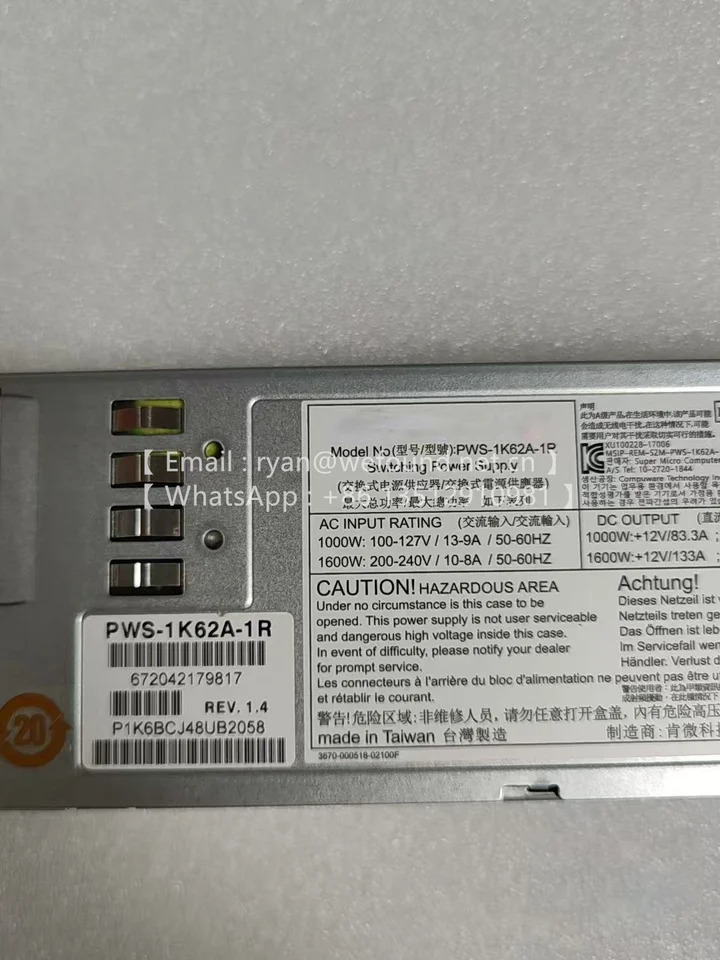 PWS-1K62A-1R PWS-1K02A-1R PWS-501P-1R PWS-501P-1R7 예비 전원공급장치 500W 1000W 1600W 1U