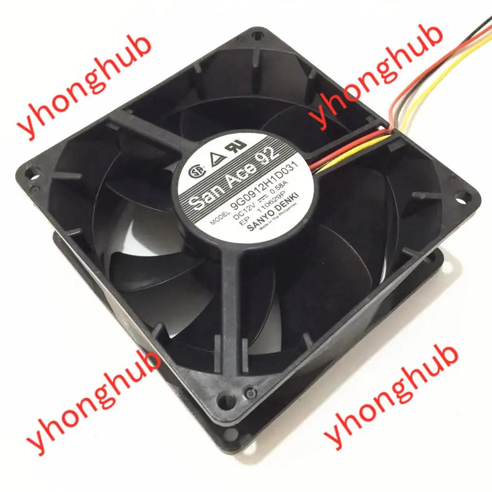 Sanyo Denki 9G0912H1D031 DC 12V 0.58A 90x90X38mm 3 선 서버 냉각팬