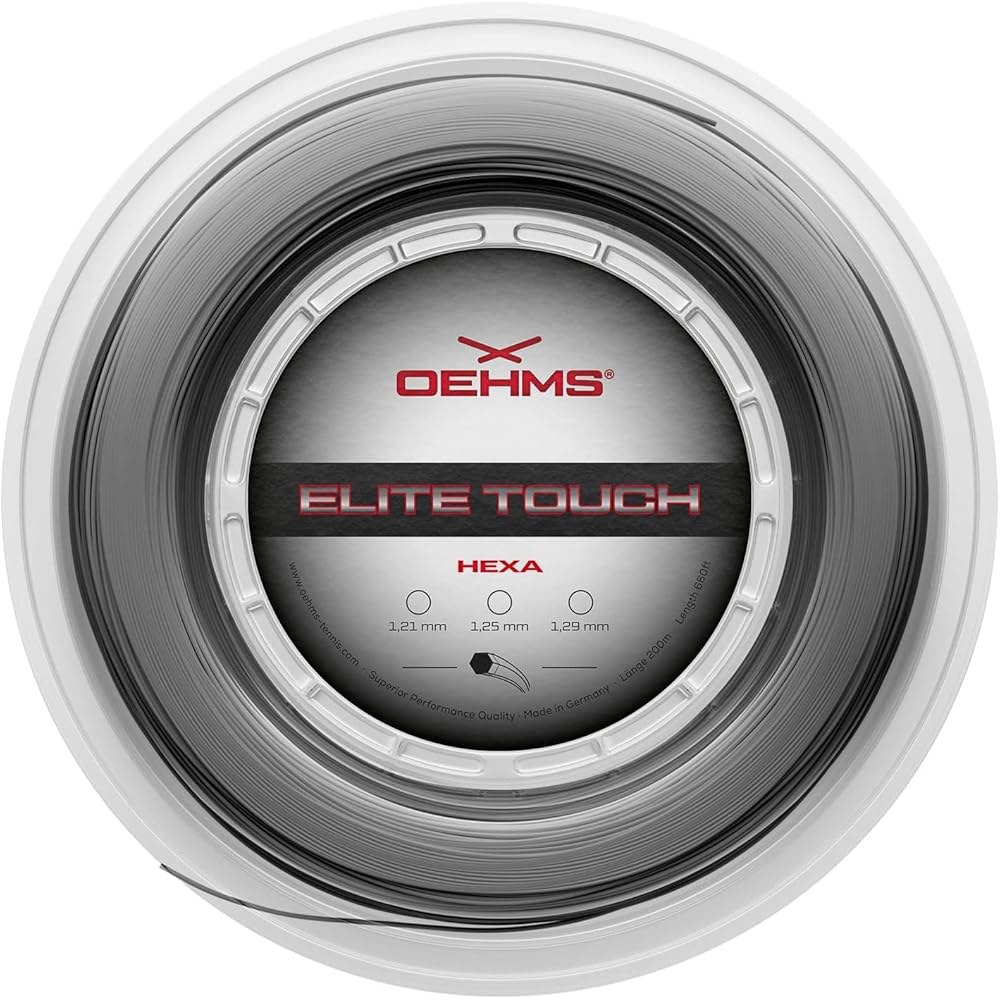 OEHMS Elite Touch 헥사 육각형, 날카로운 및 스핀 코폴리에스터 (660피트) 1.21mm 편안함 테니스 (17Lg) 200m 릴 스트링 - 상품 이미지