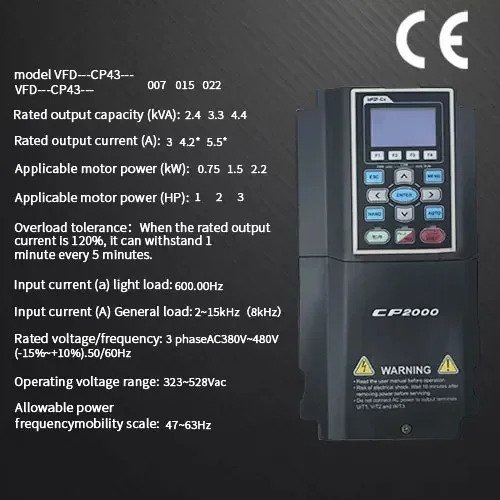 고성능 Del ta VFD 주파수 변환기 CP 2000 MS 300 3상 모터 드라이브 가변 드라이버 380V