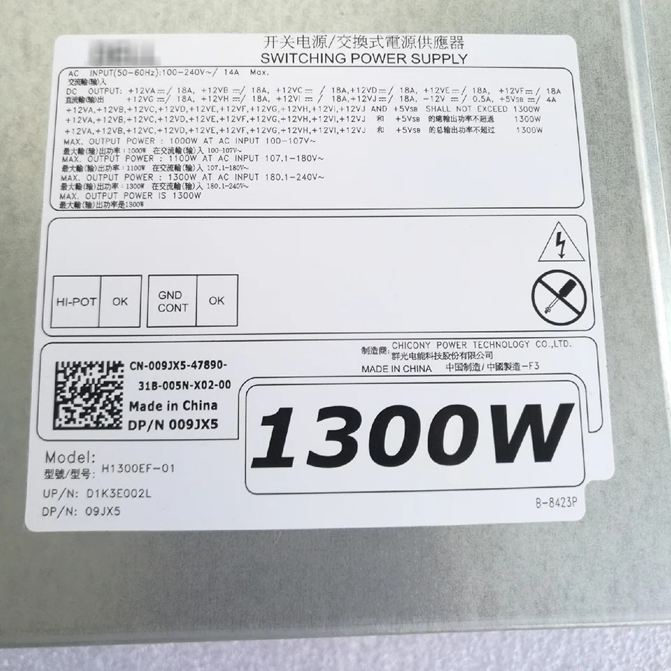 H1300EF-01 전원공급장치 D1300EF-01 09JX5 MF4N5 8VC90 DELL T7610 T7600 1300W