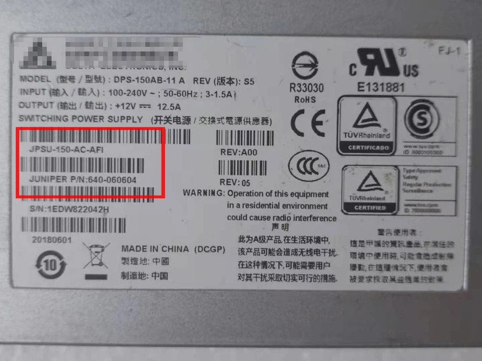 DPS-150AB-11 A 주니퍼 네트워크 스위치 전원공급장치 JPSU-150-AC-AFI 640-060604