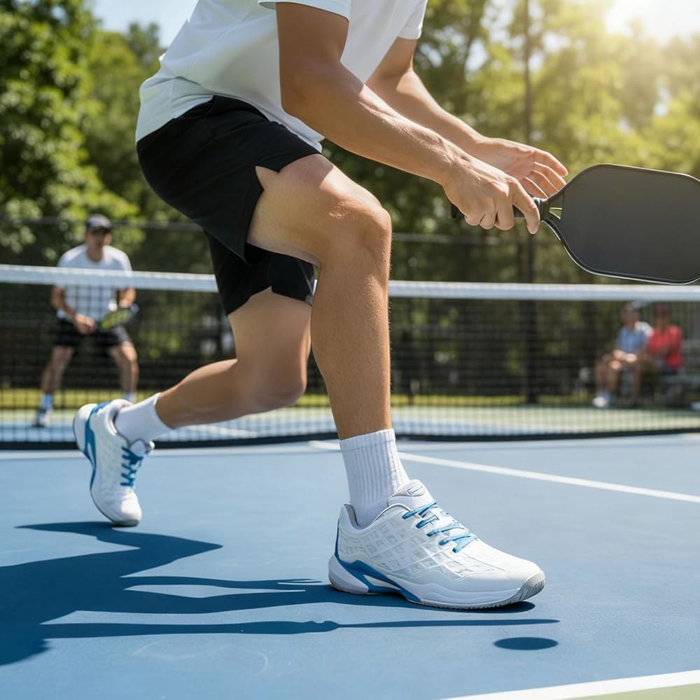 BKWHDAY Pickleball Shoes 남성용 테니스 코트 방지, 스포츠 스니커즈 운동 실외 10 실내 미끄럼 통기성 화이트블루, 경량 Black 7.5 - 상세 이미지 2