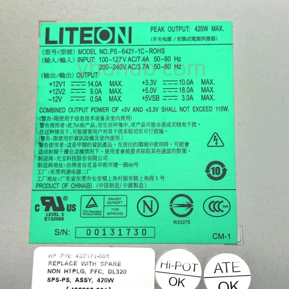 LITE-ON PS-6421-1C-ROHS 432171-001 432932-001 서버 전원 420W