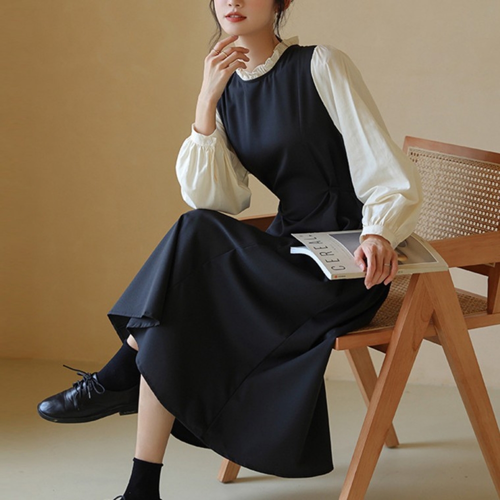 J2K 주름 레이스 원피스 여성 결혼식 하객룩 돌잔치 데일리 오피스룩 - 상세 이미지 2