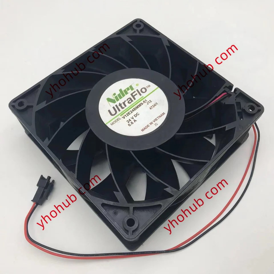 Nidec V12E24BMM9-51 2 와이어 서버 냉각팬 J12 4724I1 DC 24V 0.6A mm