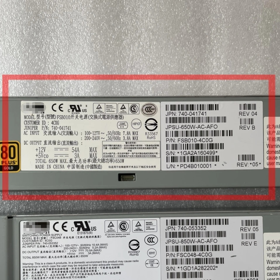 주니퍼 네트워크 스위치DCJ6502-02 전원공급장치 JPSU-650W-AC-AFO 740-041741 FSB010