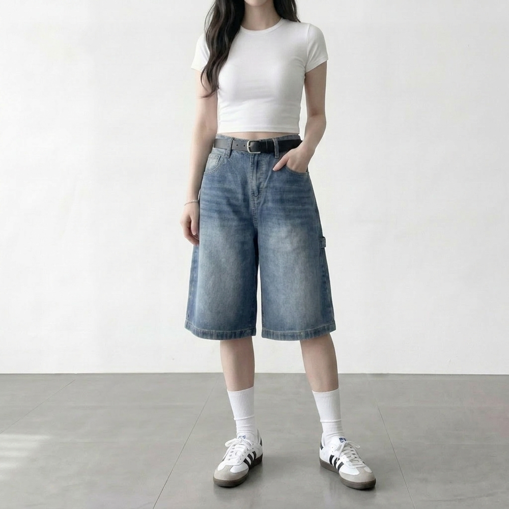 버뮤다청반바지 5부청반바지 데님버뮤다팬츠 7부청바지 이미지 3