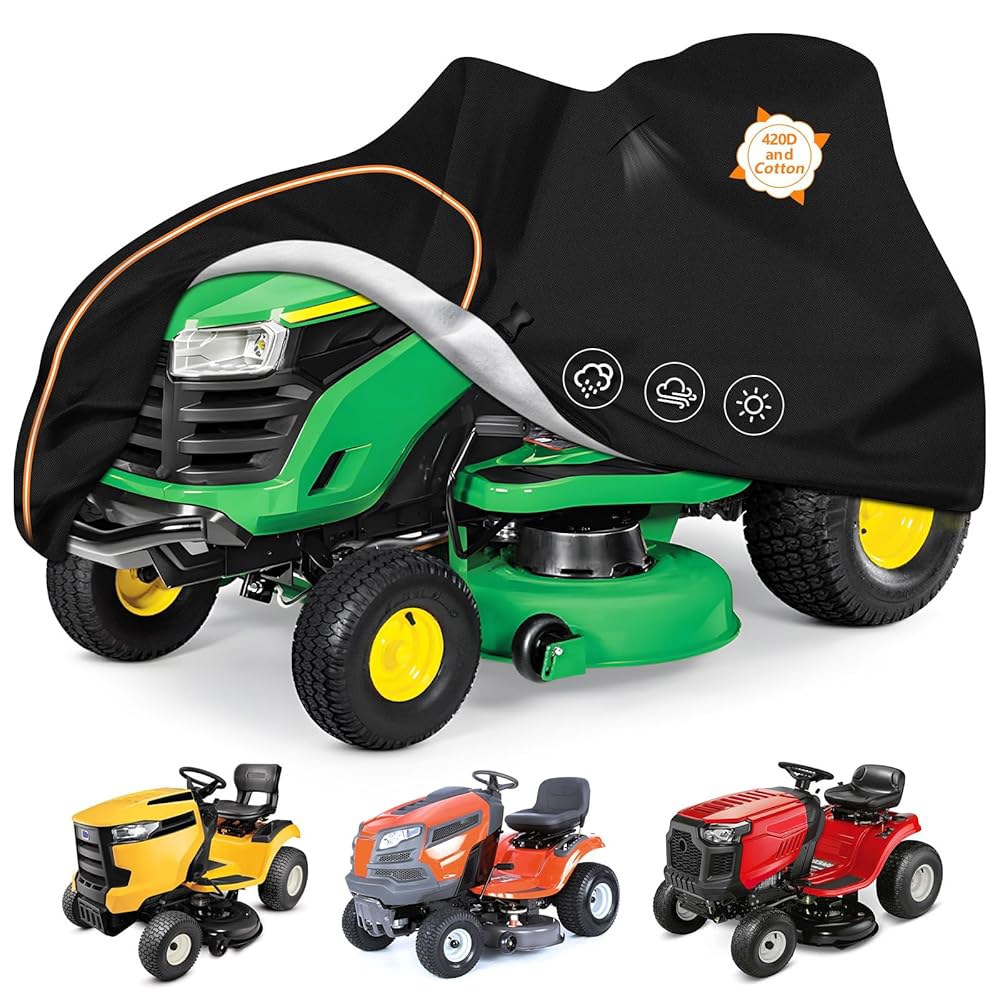 잔디깎이 커버, 106.7-137.2cm(42-54인치), 범용 핏 420D 가방 및 방풍 로프 Deere, (M, Husqvarna용 블랙) 보관 Craftsman, 방수 Joh - 상품 이미지