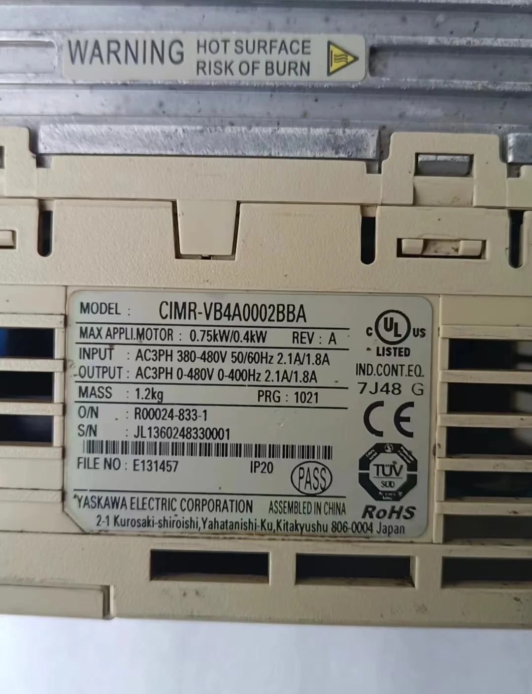 CIMR-VB4A0002BBA 리퍼 V1000 인버터 0.75kW/0.4kW 기능 작동 OK