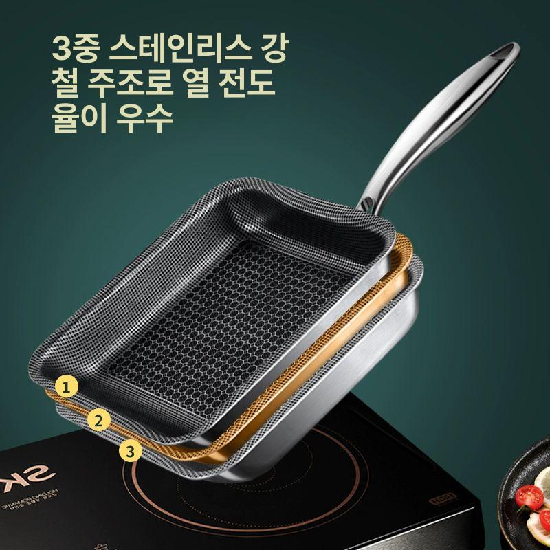 스텐 논슬립 사각후라이팬 스테인레스 토스트 떡볶이 계란말이팬 프라이팬 그래핀 - 상세 이미지 5