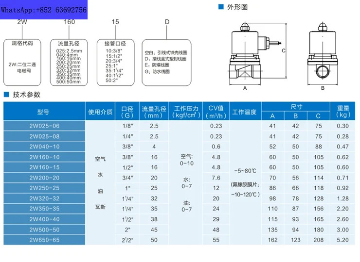직접 작동 양방향 솔레노이드 밸브 2W400-40 1.5 인치 DN40 모두 구리 워터