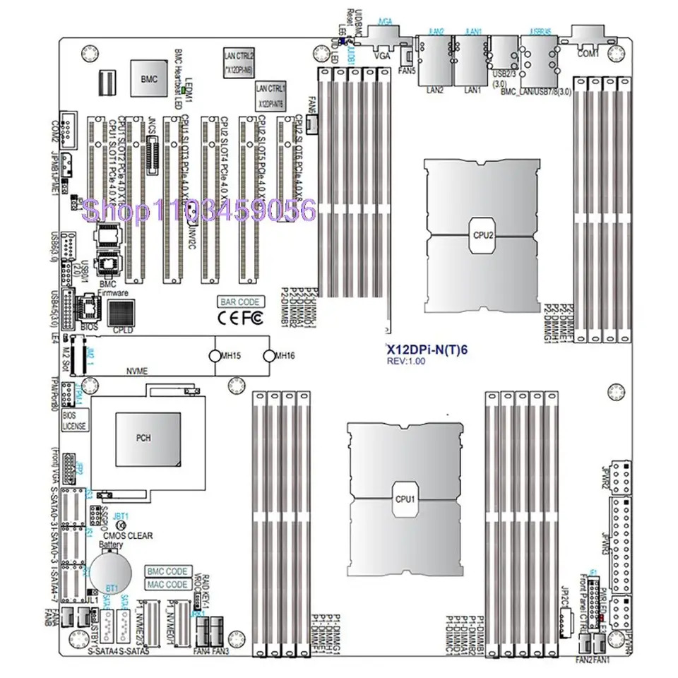 듀얼 웨이 서버 마더보드 E- LGA-4189 DDR4-3200MHz 슈퍼마이크로 X12DPi-NT6 256GB C621A 14XSATA 3