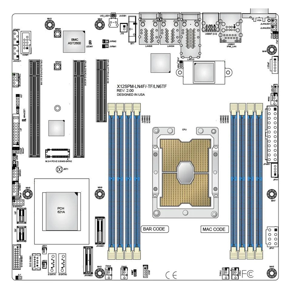 X12SPM-LN4F Supermicro M- DDR4-3200MHz C621A LGA-4189 10XSATA 3 서버 마더보드