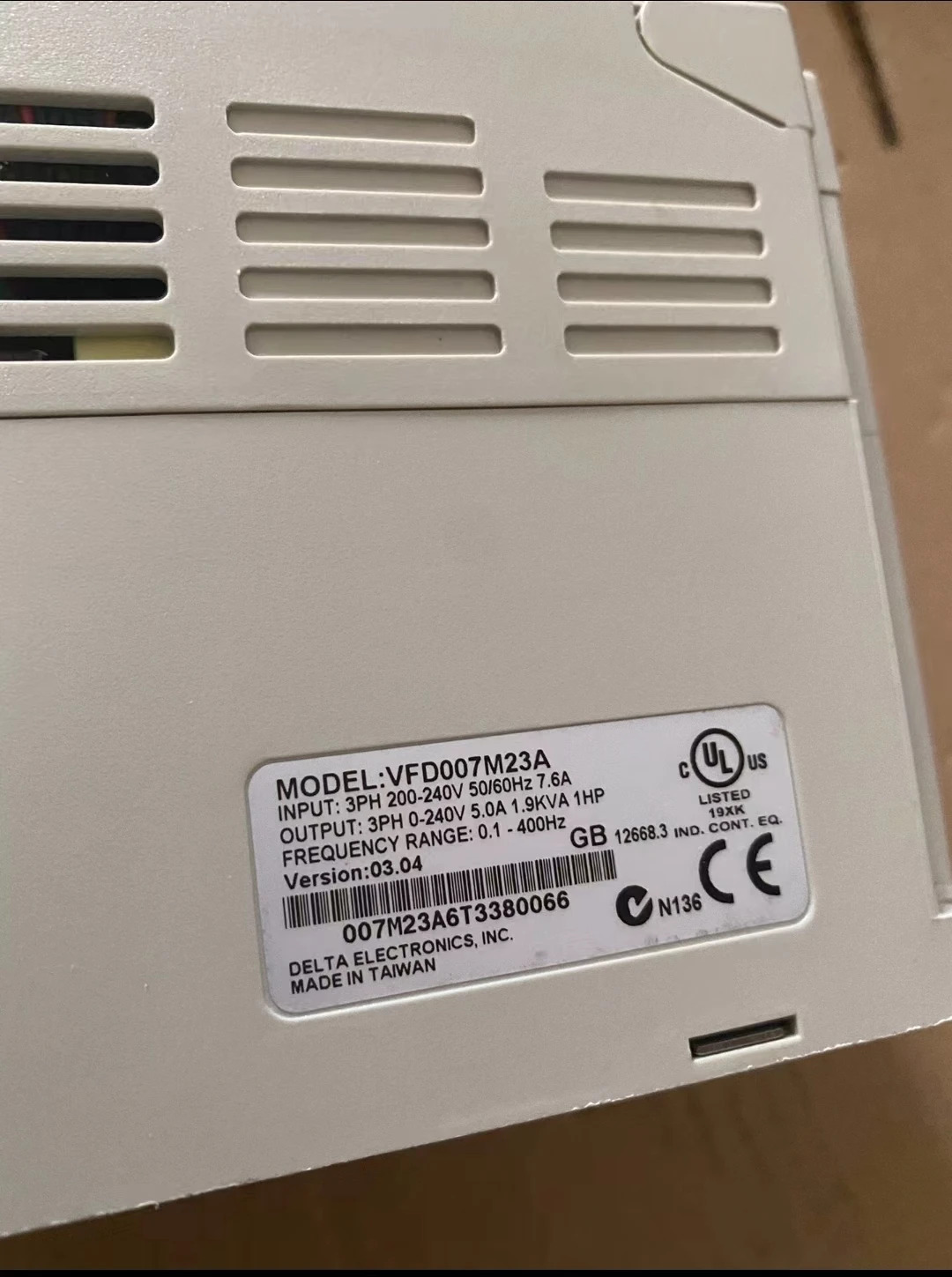 리퍼 인버터 VFD007M23A 0.75kW 230V 3상리퍼 기능 OK