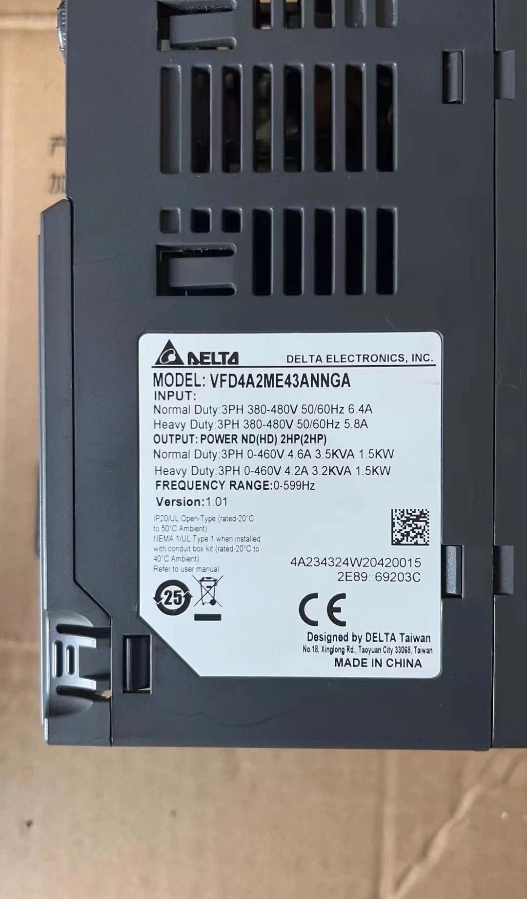VFD4A2ME43ANNGA 사인버터 1.5kW 380V 리퍼 기능 OK