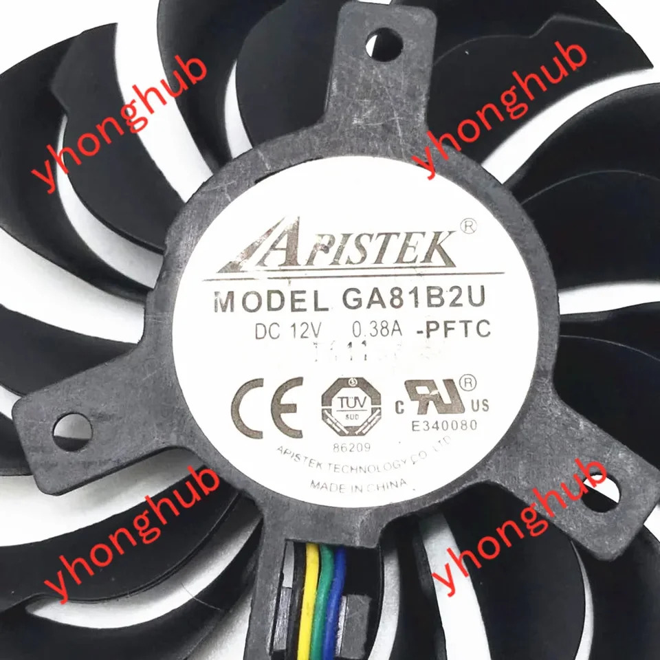 APISTEK Rotek GA81B2U PFTC DC 12V 0.38A 직경 C.T.C 서버 냉각팬 4 와이어 75mm 39mm