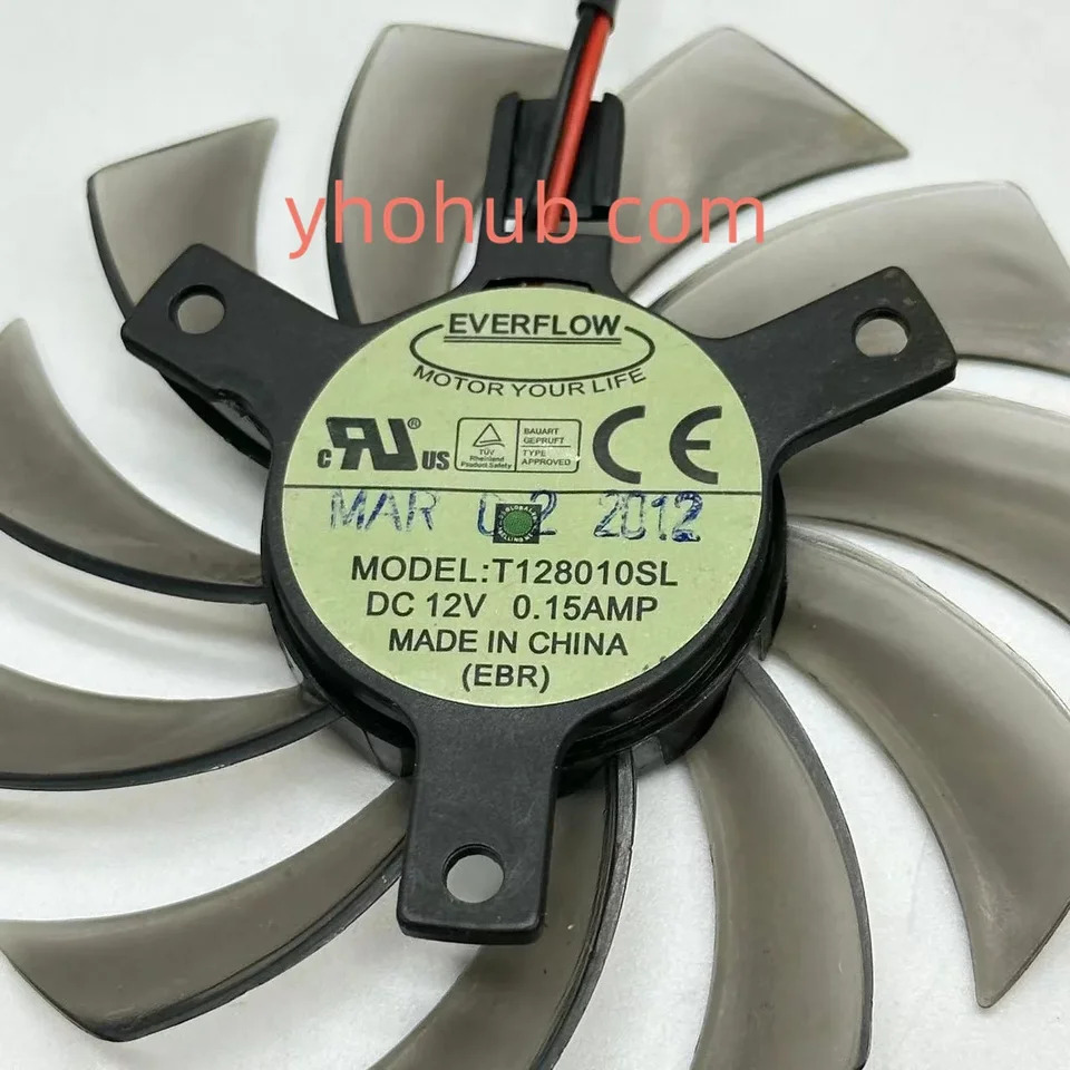 Everflow T128010SL DC 12V 0.15A 직경 C.T.C 프레임리스 냉각팬 3 선 서버 75mm 39mm