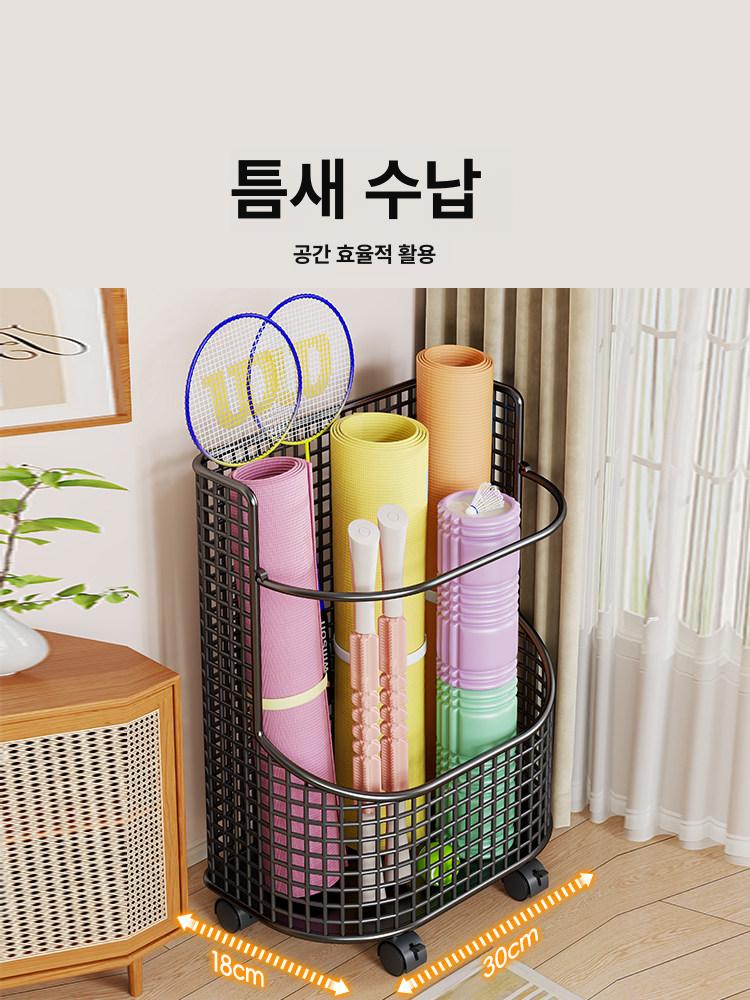 이동식 요가매트 수납함 트롤리 거치대 운동용품 바퀴달린 헬스 장비 필라테스 - 상세 이미지 3