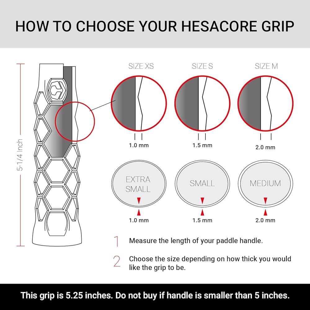 Hesacore Padel 라켓 그립 - 13.3cm(5.25인치) 지원, 기능으로 및 방지 지지대 강도 테니스 진동 손가락 땀 엘보 감소 XS 향상, - 상세 이미지 2