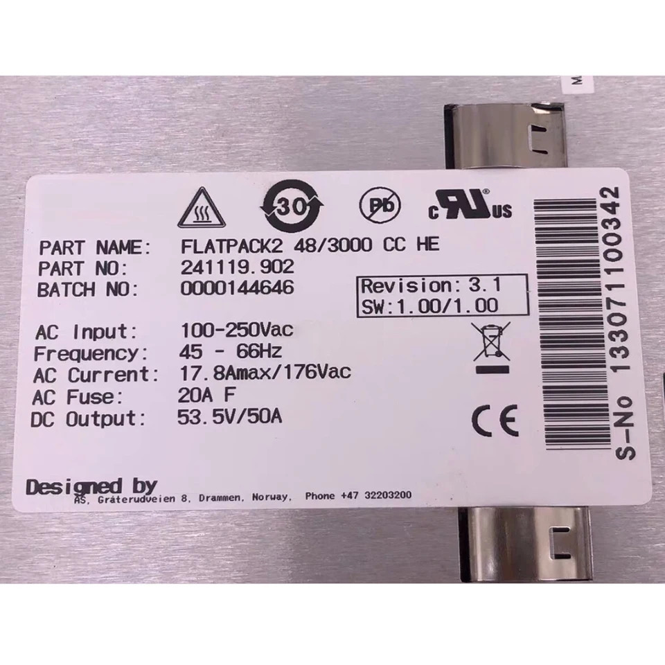 ELTEK Flatpack 2 48/3000 CC HE 241119.902 통신 전원 정류기 모듈 입력 100-250Vac 출력 53.5V 50A 고퀄리티