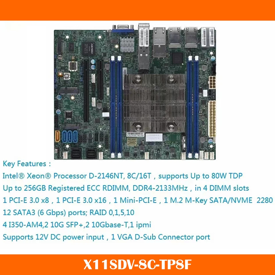 Supermicro Xeon 프로세서X11SDV-8C-TP8F 마더보드 D-2146NT DDR4 PCI-E 3.0 SATA3 Flex 신
