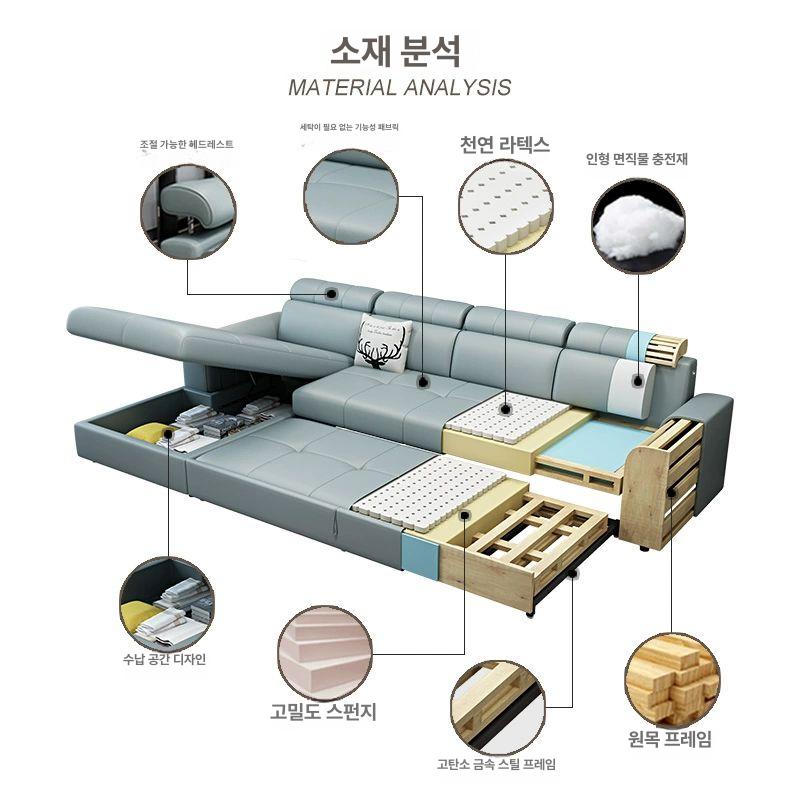 접이식 소파베드 침대 수납형 다기능 쇼파베드 좌식 원룸 확장형 카우치 생활발수 - 상세 이미지 3