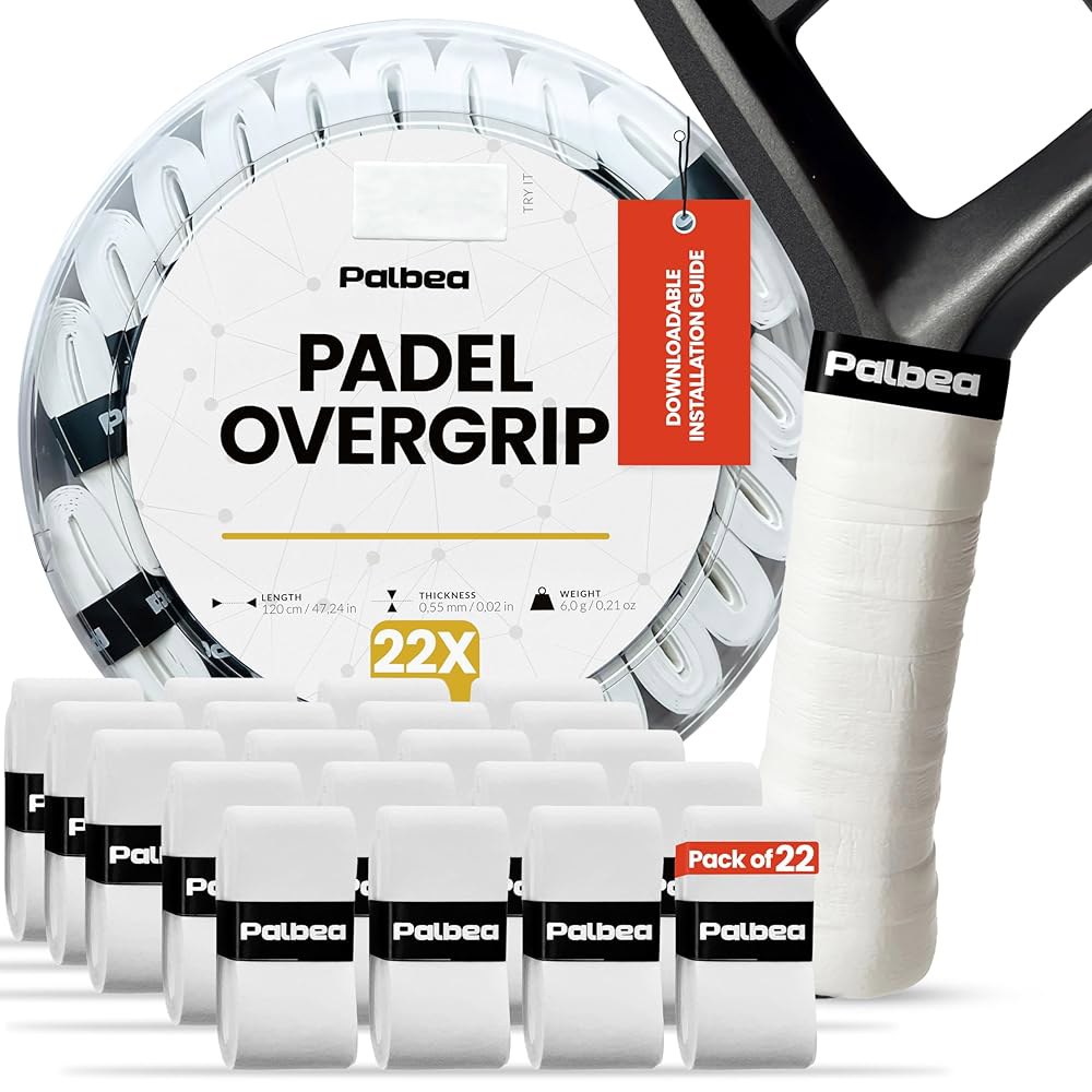 Palbea Padel 라켓 그립 테이프 - 흡수 적합합니다. 랩 팩. 및 오버그립. 미끄럼 방지를 22개 위한 테이프로도 테니스 3-pack White - 상품 이미지